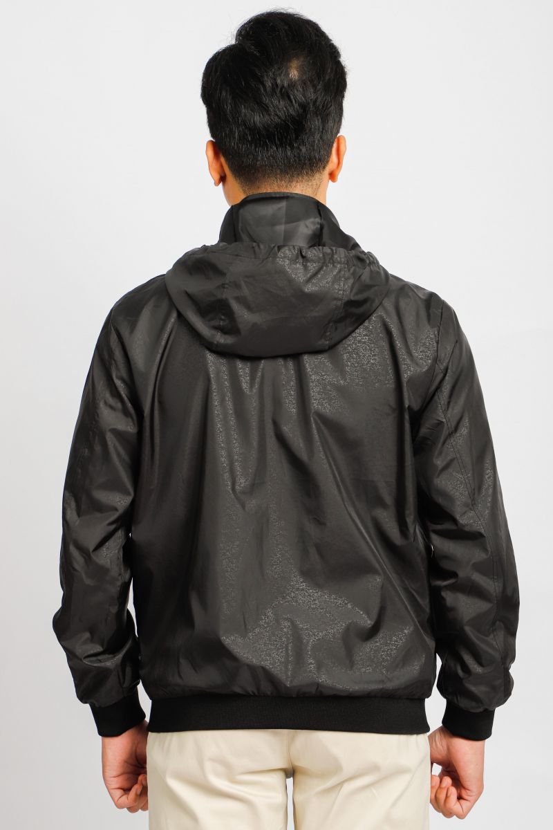 Áo jacket nam in chìm nón rời Novelty đen NJKMMDMPLR2203202