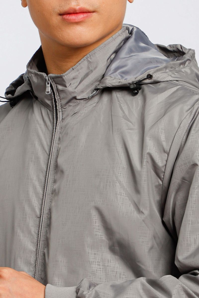 Áo jacket nam in chìm nón rời Novelty xám nhạt NJKMMNMPLR2203192