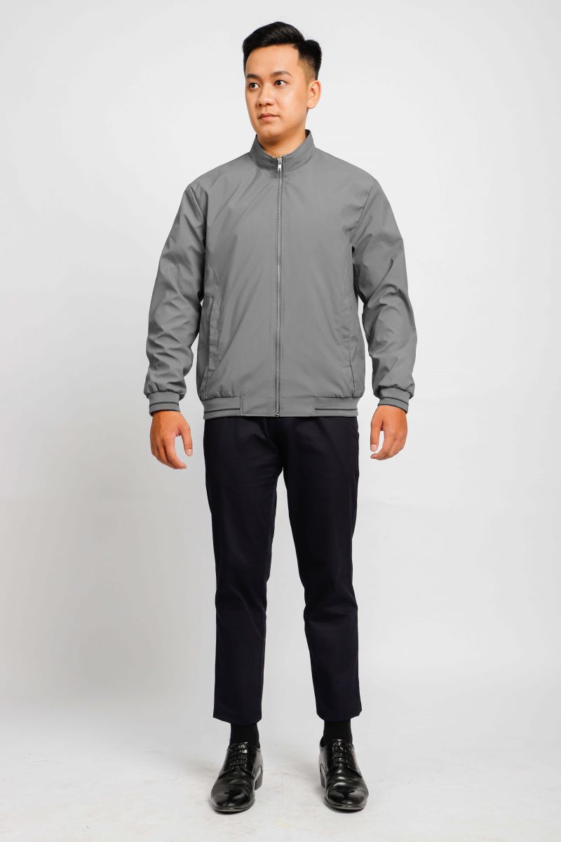 Áo jacket nam bonding cổ trụ Novelty màu xám NJKMMTMPLR2203062