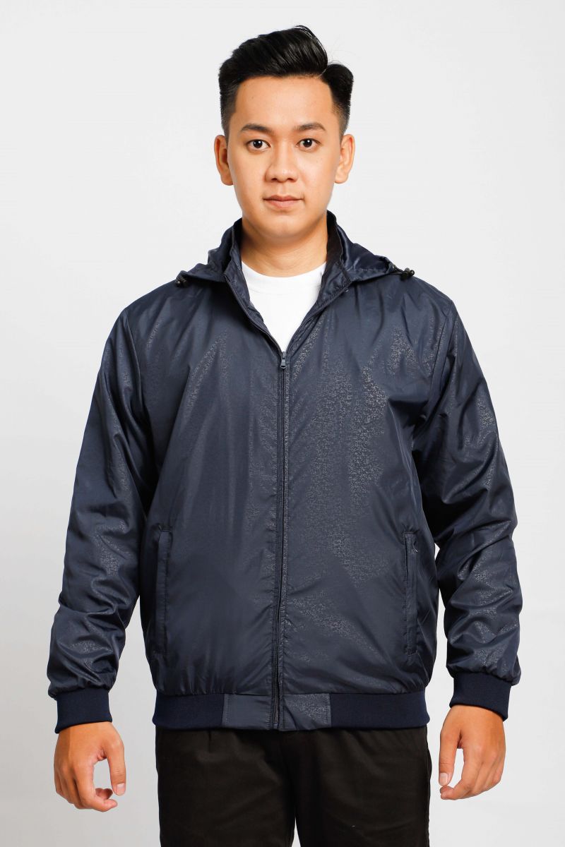 Áo jacket nam in chìm nón rời Novelty xanh đen NJKMMDMPLR2203212