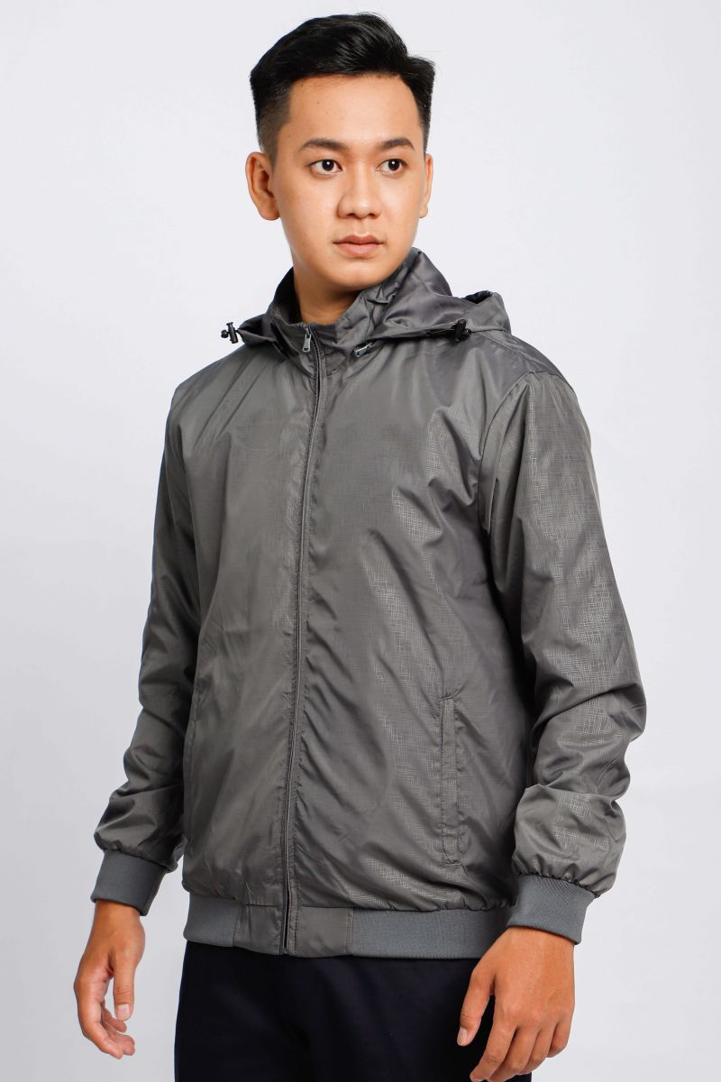 Áo Khoác Jacket 2 lớp Novelty nón rời họa tiết in chìm màu xám đậm NJKMMDMPLR2203182