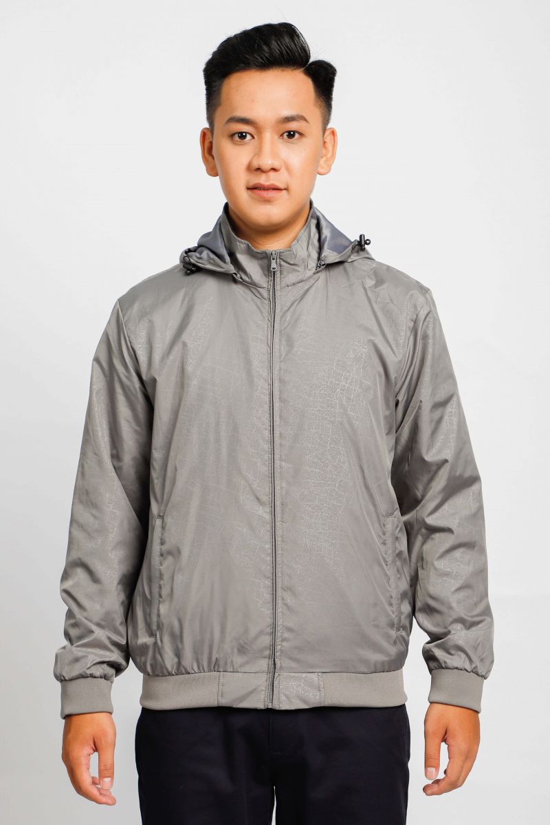 Áo jacket nam in chìm nón rời Novelty xám nhạt NJKMMNMPLR2203272