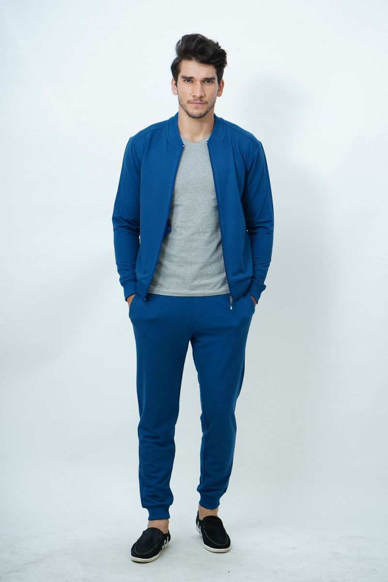 Bộ nỉ khóa kéo không nón NBNMMDNT3R181038B xanh cổ vịt