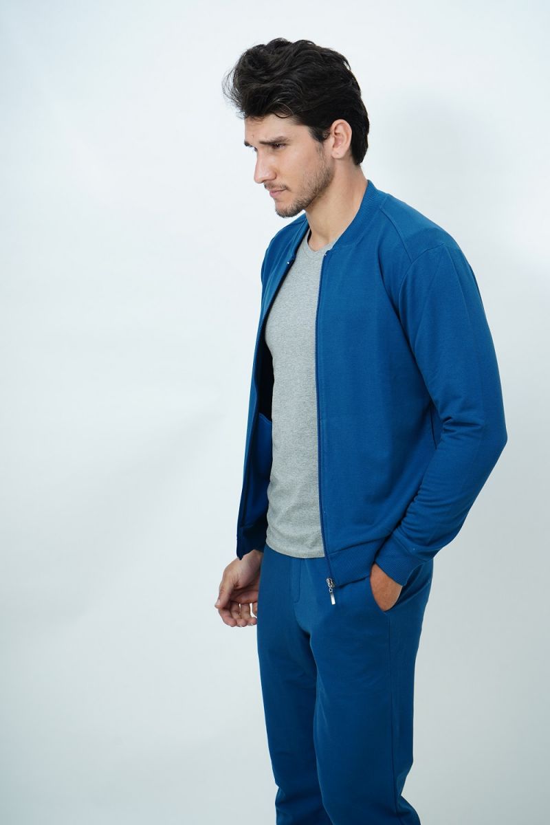 Bộ nỉ khóa kéo không nón NBNMMDNT3R181038B xanh cổ vịt