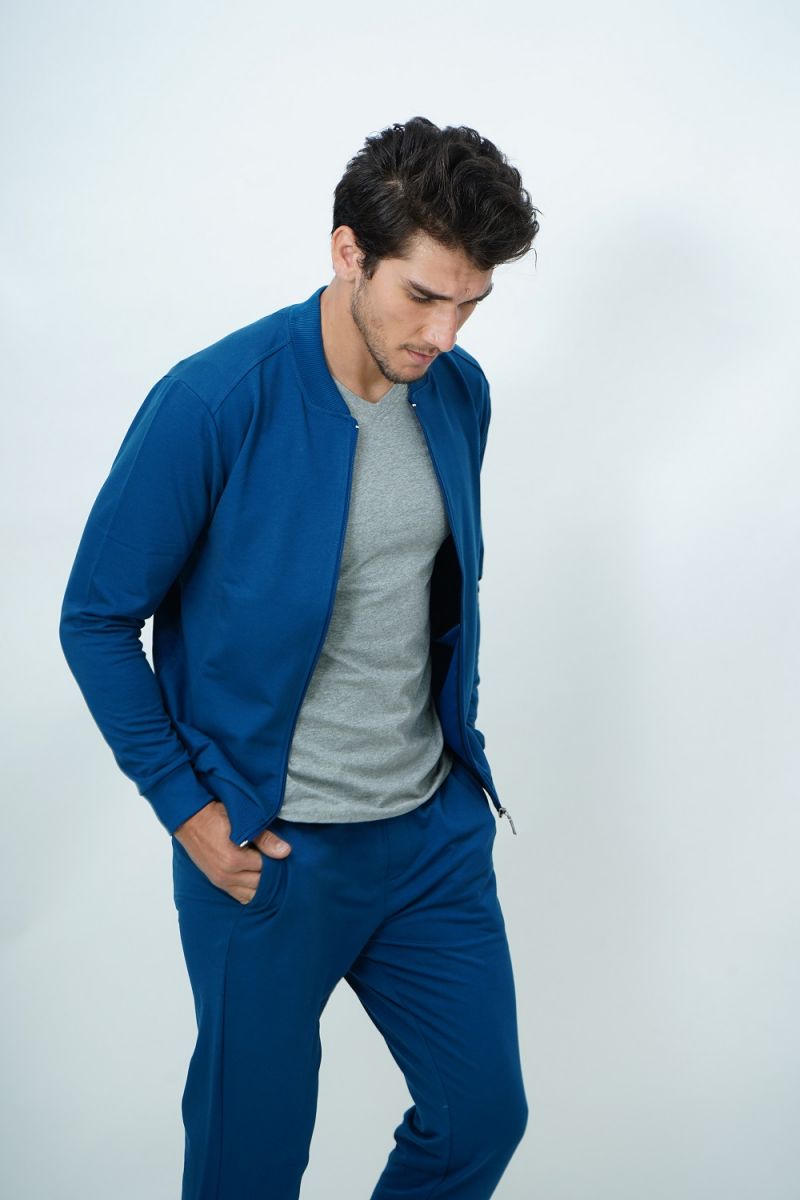 Bộ nỉ khóa kéo không nón NBNMMDNT3R181038B xanh cổ vịt