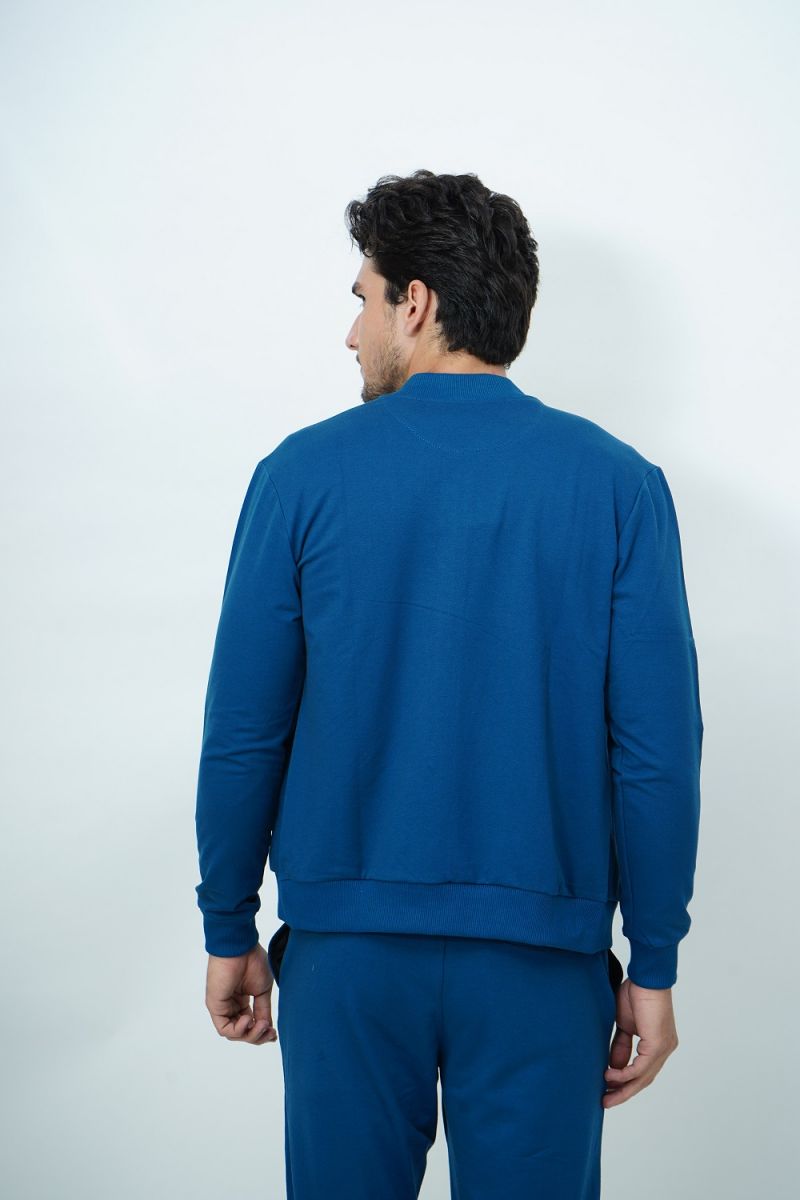 Bộ nỉ khóa kéo không nón NBNMMDNT3R181038B xanh cổ vịt