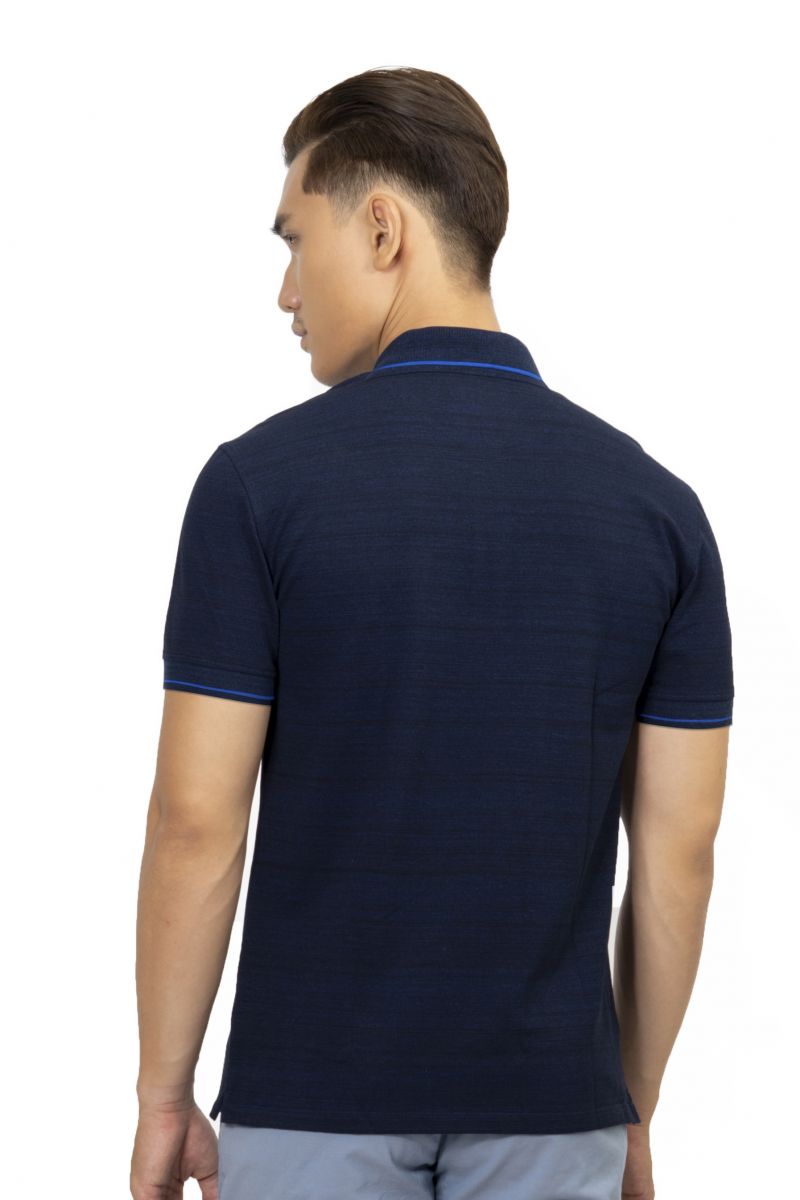 Áo Polo nam Novelty Regular fit melange dệt viền có túi đen bích NATMMTMCSR210121N