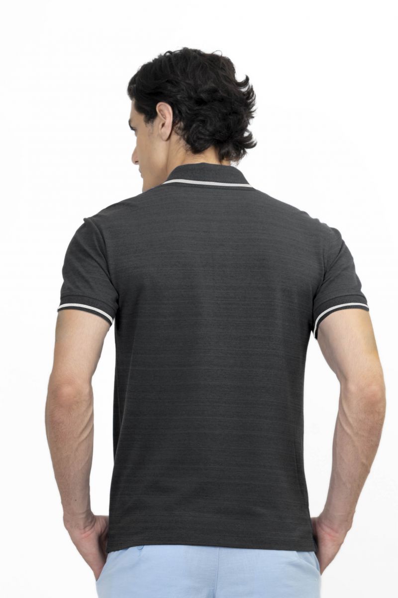 Áo thun Polo melange dệt viền có túi đen NATMMTMCSR210116N