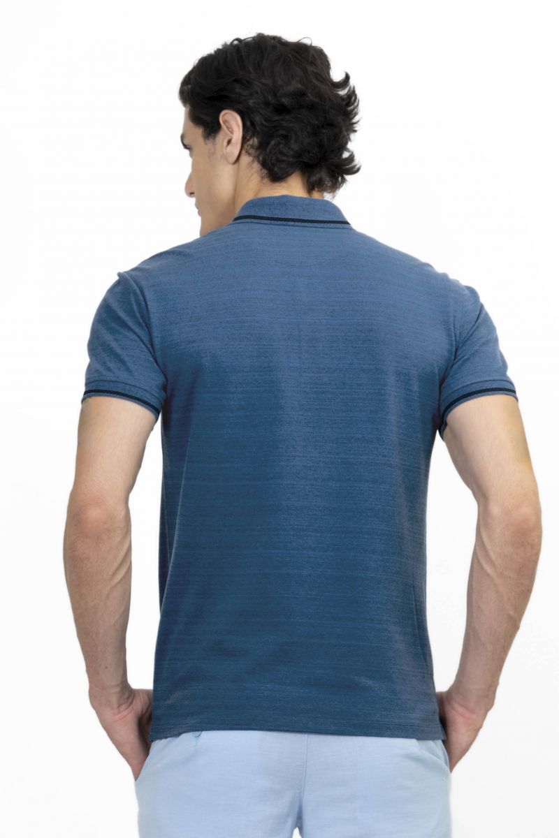 Áo Polo nam Novelty Regular fit melange dệt viền có túi xanh blue NATMMDMCSR210117N
