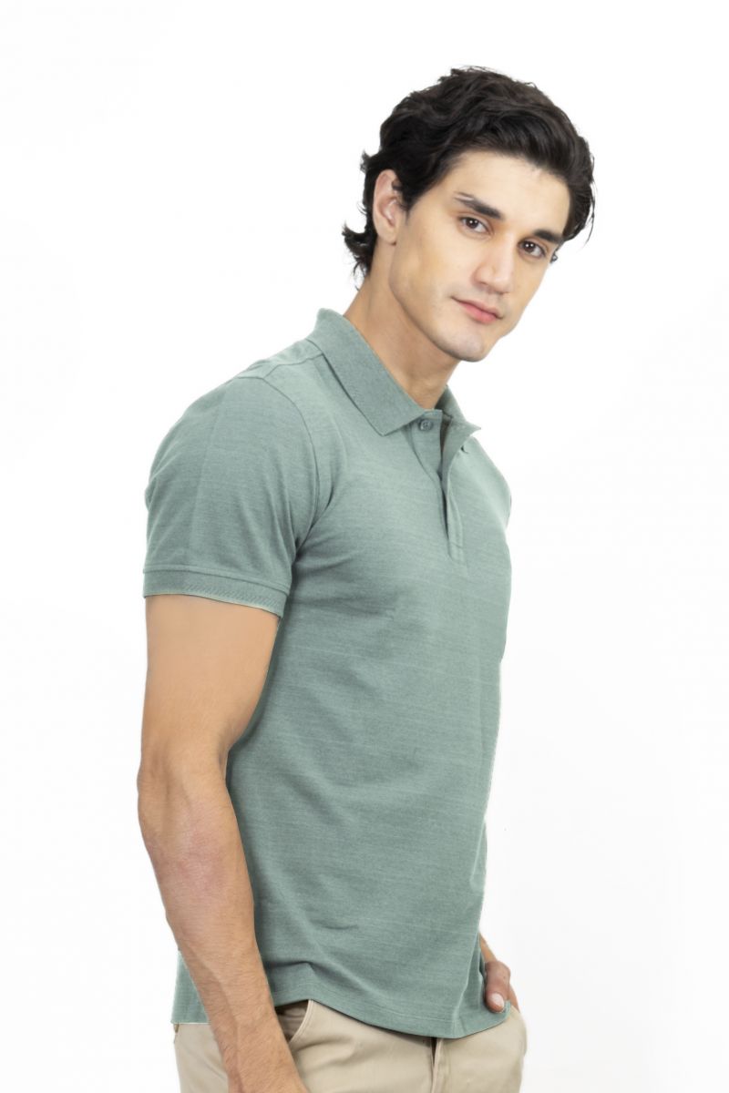 Áo Polo nam Novelty Regular fit melange dệt chìm xương cá không túi xám xanh  NATMMNMCSR210113N
