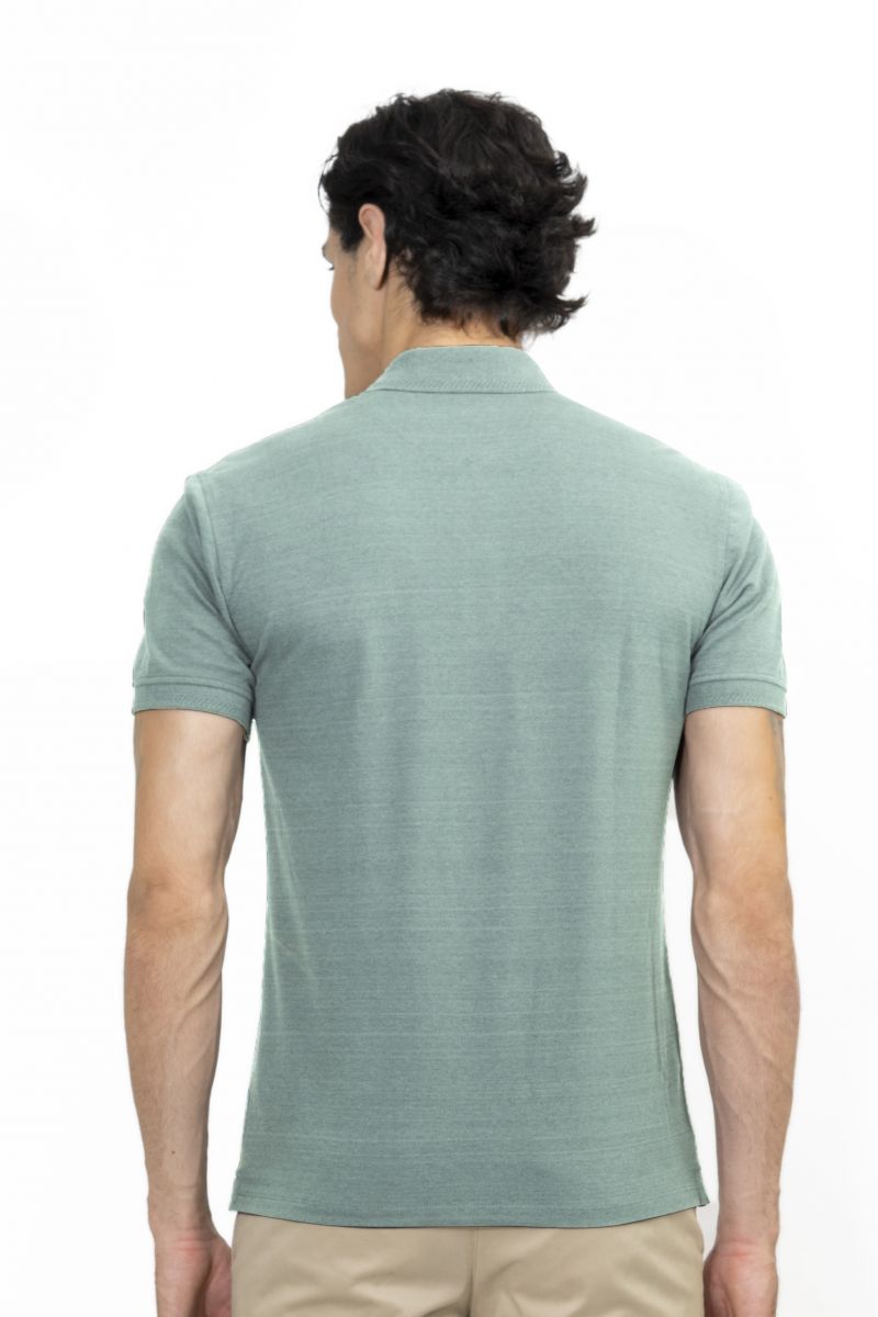 Áo Polo nam Novelty Regular fit melange dệt chìm xương cá không túi xám xanh  NATMMNMCSR210113N