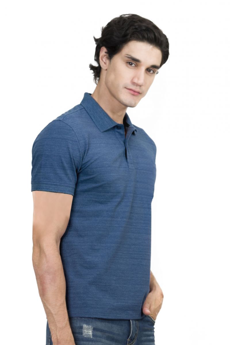 Áo Polo nam Novelty Regular fit melange dệt chìm xương cá không túi xanh blue NATMMDMCSR210110N