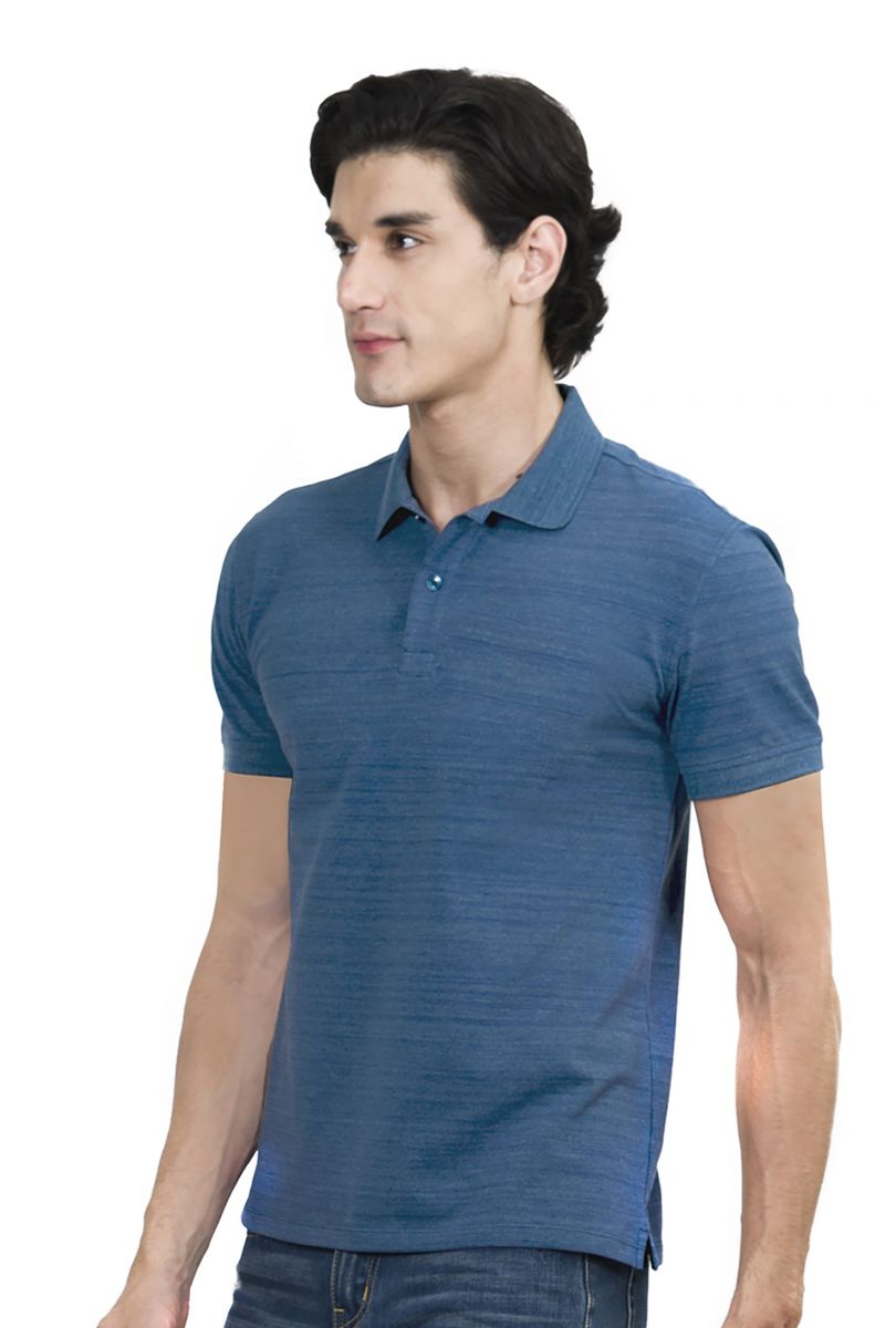 Áo Polo nam Novelty Regular fit melange dệt chìm xương cá không túi xanh blue NATMMDMCSR210110N