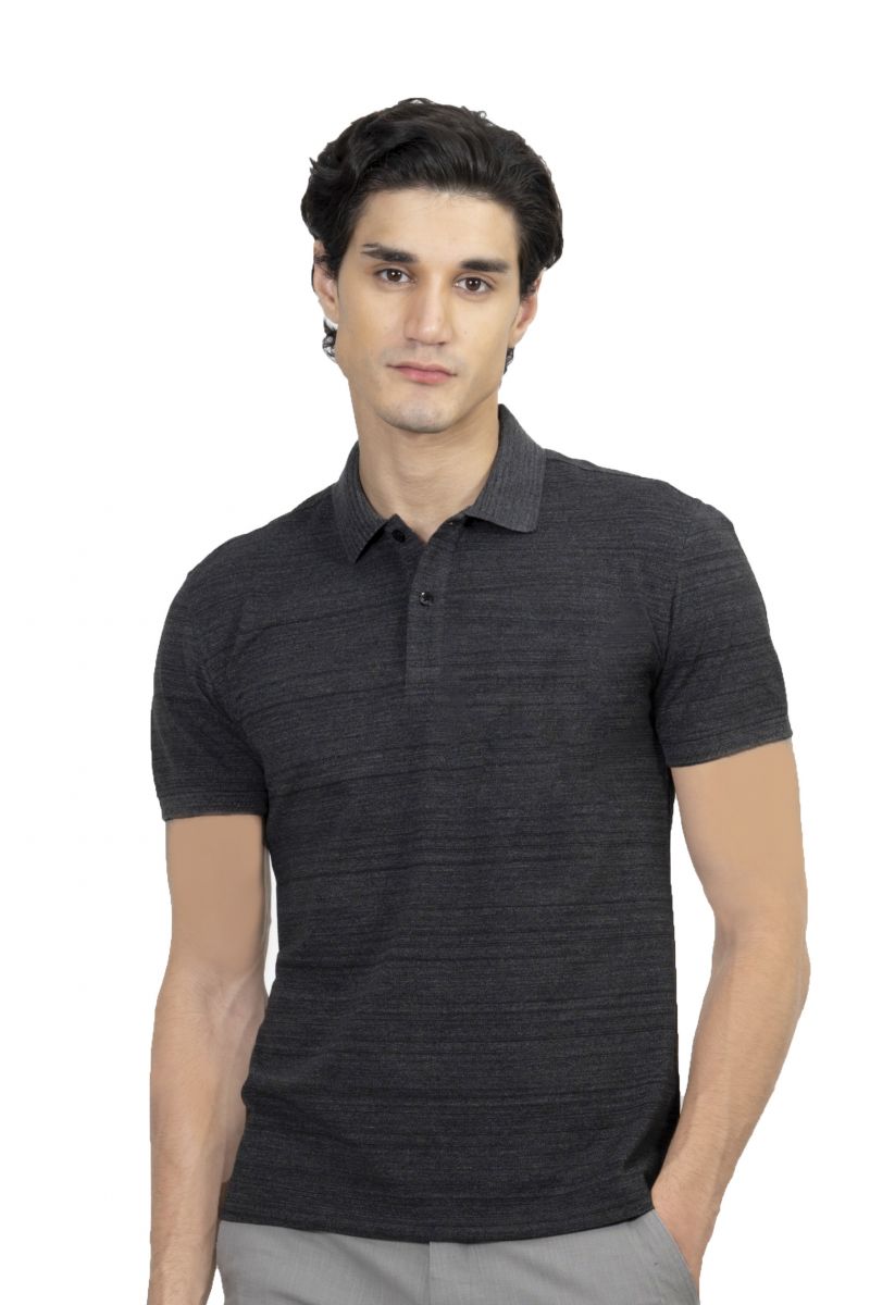 Áo Polo nam Novelty Regular fit melange dệt chìm xương cá không túi đen  NATMMTMCSR210109N