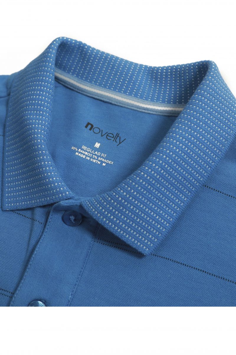 Áo Polo nam Novelty Regular fit họa tiết tràn thân, cổ bo dệt họa tiết xanh coban NATMMDMBSR210135N