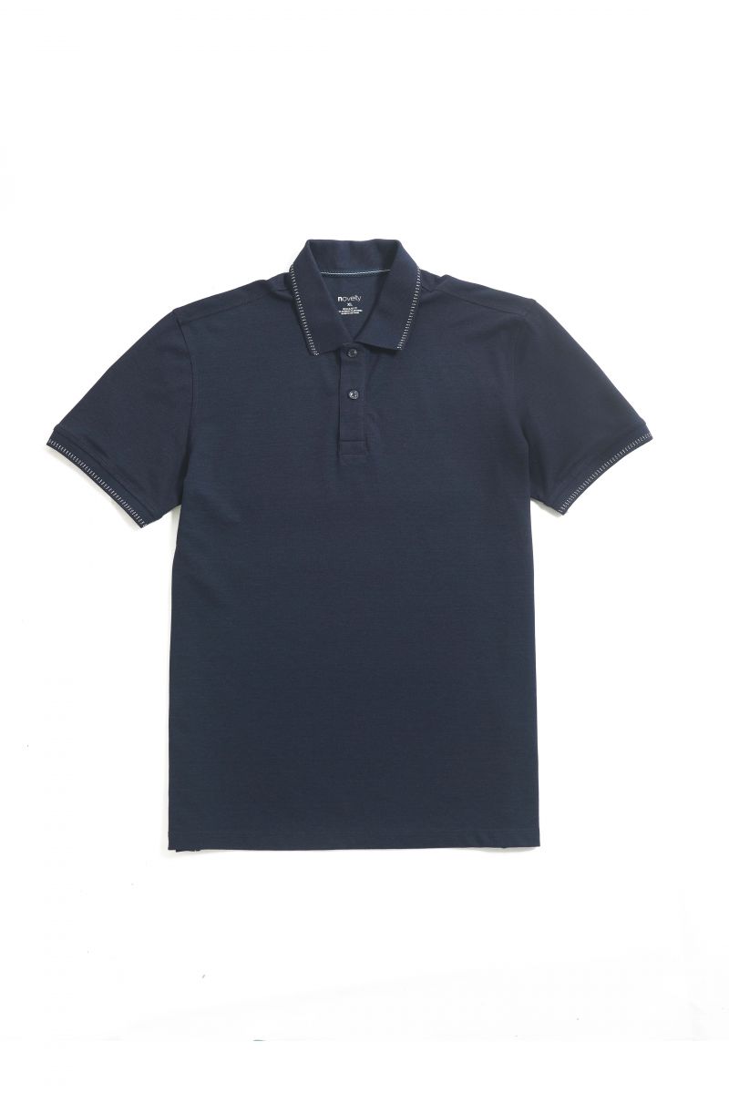 Áo Polo nam Novelty Regular fit Bamboo cổ viền sọc xanh navy NATMMDMBSR210127N