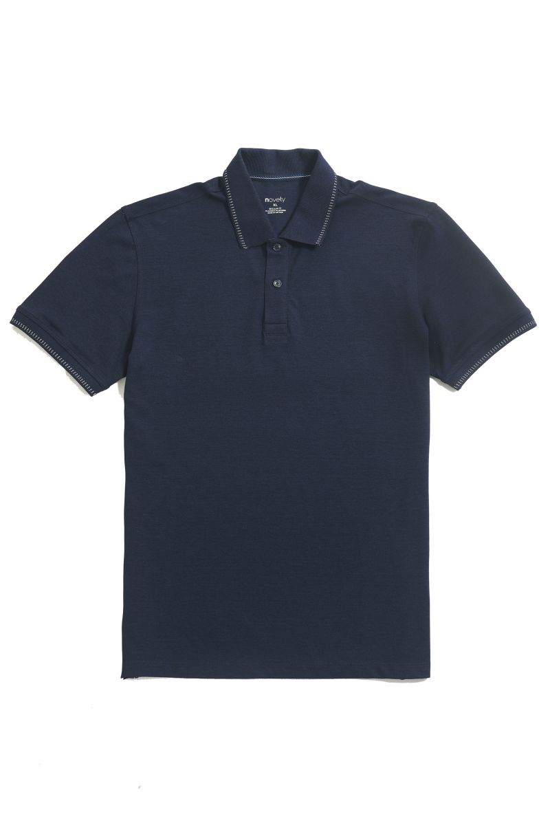 Áo thun Polo nam Novelty cổ viền sọc xanh navy NATMMDMBSR210127N