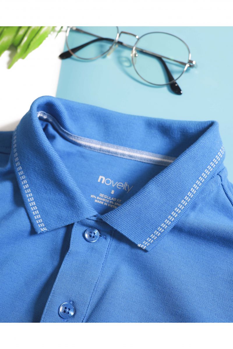Áo thun Polo nam Novelty cổ viền sọc xanh coban NATMMDMBSR210130N
