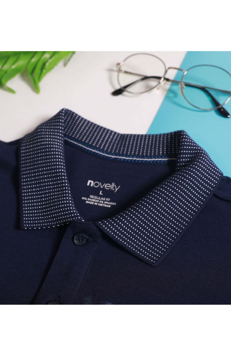 Áo Polo nam Novelty Regular fit họa tiết tràn thân, cổ bo dệt họa tiết xanh navy NATMMDMBSR210132N