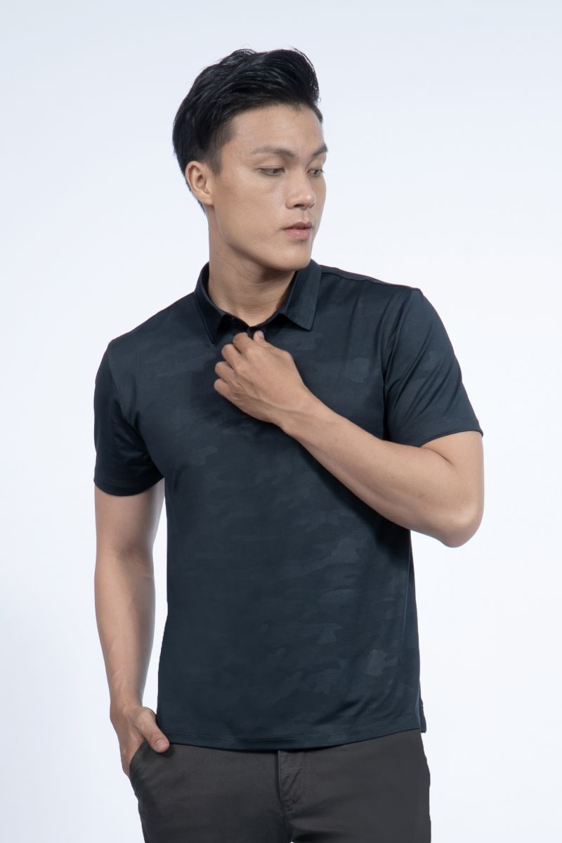 Áo Polo nam Novelty Regular fit màu xám đậm rằn ri NATMMDMPSR190198N