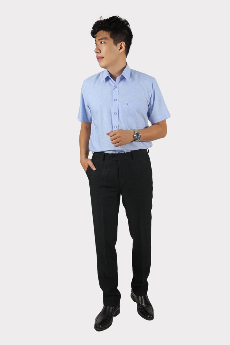 Áo sơ mi nam ngắn tay Novelty Casual vải dừa hoa văn NSMMINMT3B220783N