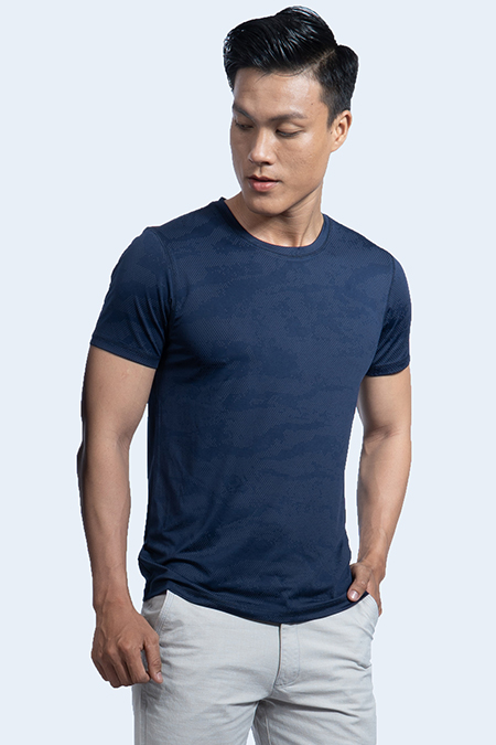 Áo thun nam cổ tròn Novelty Regular fit xanh navy NATMHTMPSR190208N