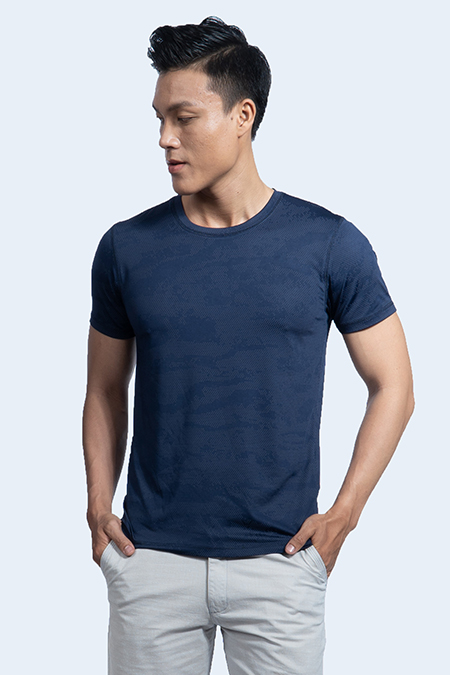 Áo thun nam cổ tròn Novelty Regular fit xanh navy NATMHTMPSR190208N