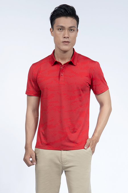 Áo Polo nam Novelty Regular fit màu đỏ in họa tiết NATMHTMPSR190213N