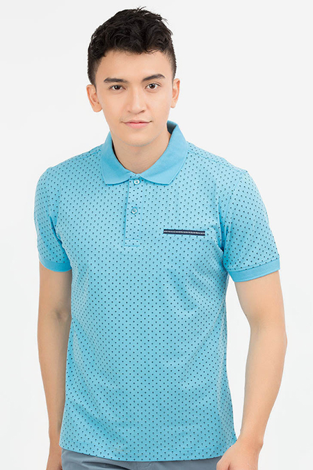 Áo Polo nam Novelty Regular fit in họa tiết màu xanh ngọc NATMINMCSR180023N