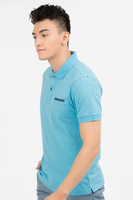 Áo Polo nam Novelty Regular fit in họa tiết màu xanh ngọc NATMINMCSR180023N