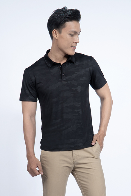 Áo thun Polo nam Novelty màu đen in họa tiết NATMMDMPSR190199N