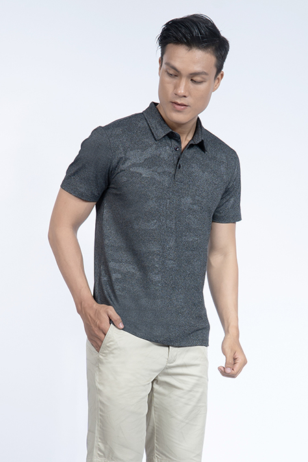 Áo Polo nam Novelty Regular fit màu xám in họa tiết NATMMDMPSR190200N