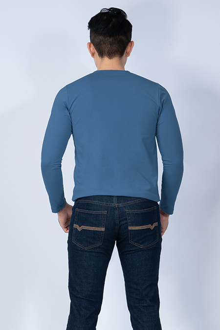 Áo thun nam dài tay cổ tim Novelty Regular fit màu xanh NATMMTMCSR190772D
