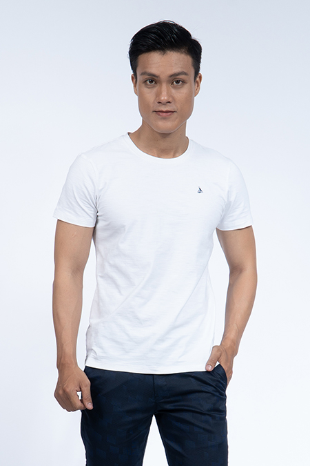Áo thun nam cổ tròn Novelty Regular fit trắng NATMTTNCTR190152N