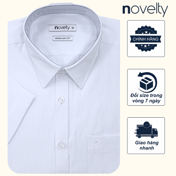 Áo sơ mi trắng ngắn tay Novelty Regular fit vân sọc NSMMTSMRCR240645N