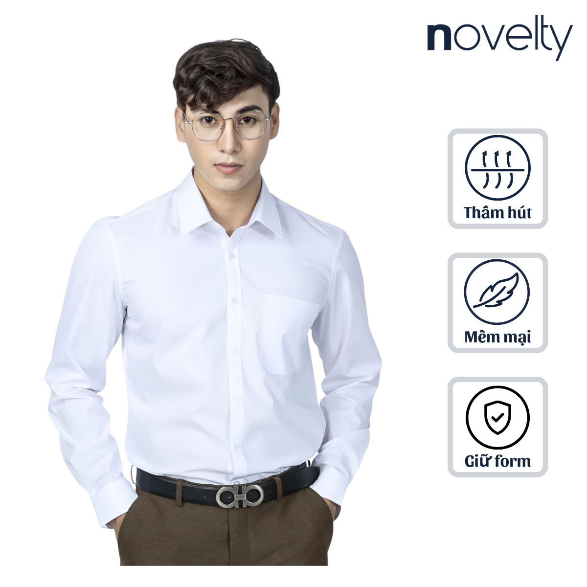 ÁO SƠ MI NAM DÀI TAY NOVELTY REGULAR FIT T/C TRẮNG NSMMMWMTCR250278D