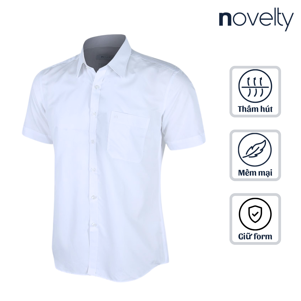 Áo sơ mi trắng  ngắn tay Novelty Regular fit NSMMMWMTCR221003N