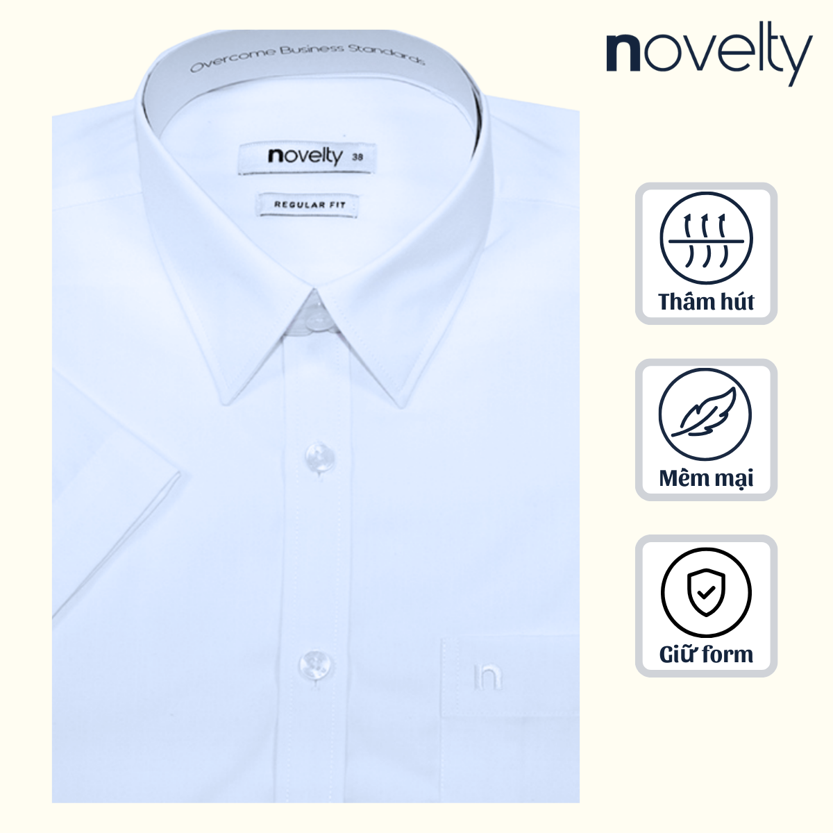 ÁO SƠ MI NAM NGẮN TAY NOVELTY REGULAR FIT T/C TRẮNG NSMMMWMTCR250283N
