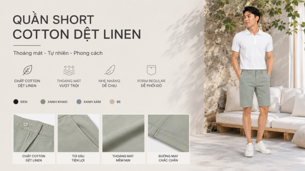 Quần Short Nam Cotton Dệt Linen Novelty – Khởi Đầu Của Sự Thoải Mái Và Thanh Lịch