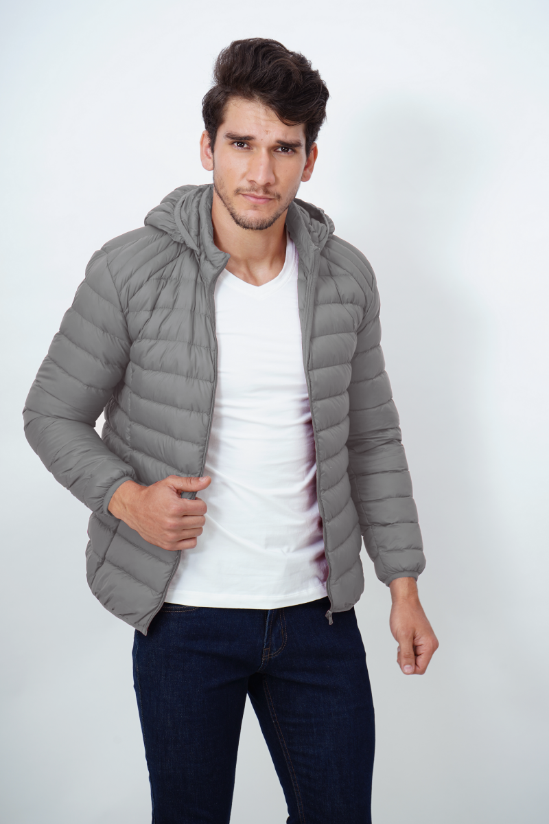 Áo Jacket nam Novelty 03 lớp lông vũ thật màu xám nhạt chần ngang NJKMMNMNLR1806144