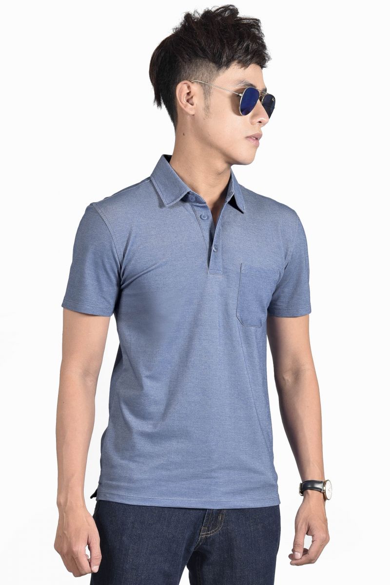 Áo Polo nam Novelty Regular fit Bamboo cổ sơ mi có túi xanh bích NATMMWMT3R210100N