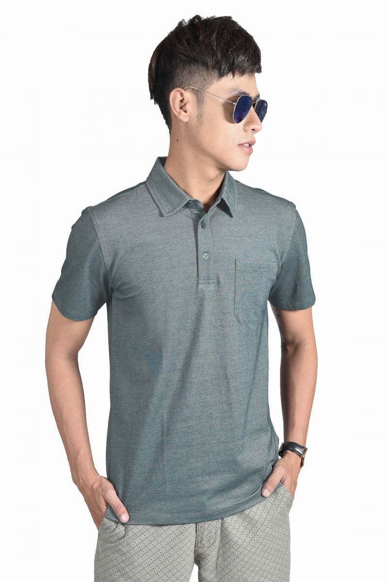 Áo Polo nam Novelty Regular fit Bamboo cổ sơ mi có túi xanh coban NATMMTMT3R210099N