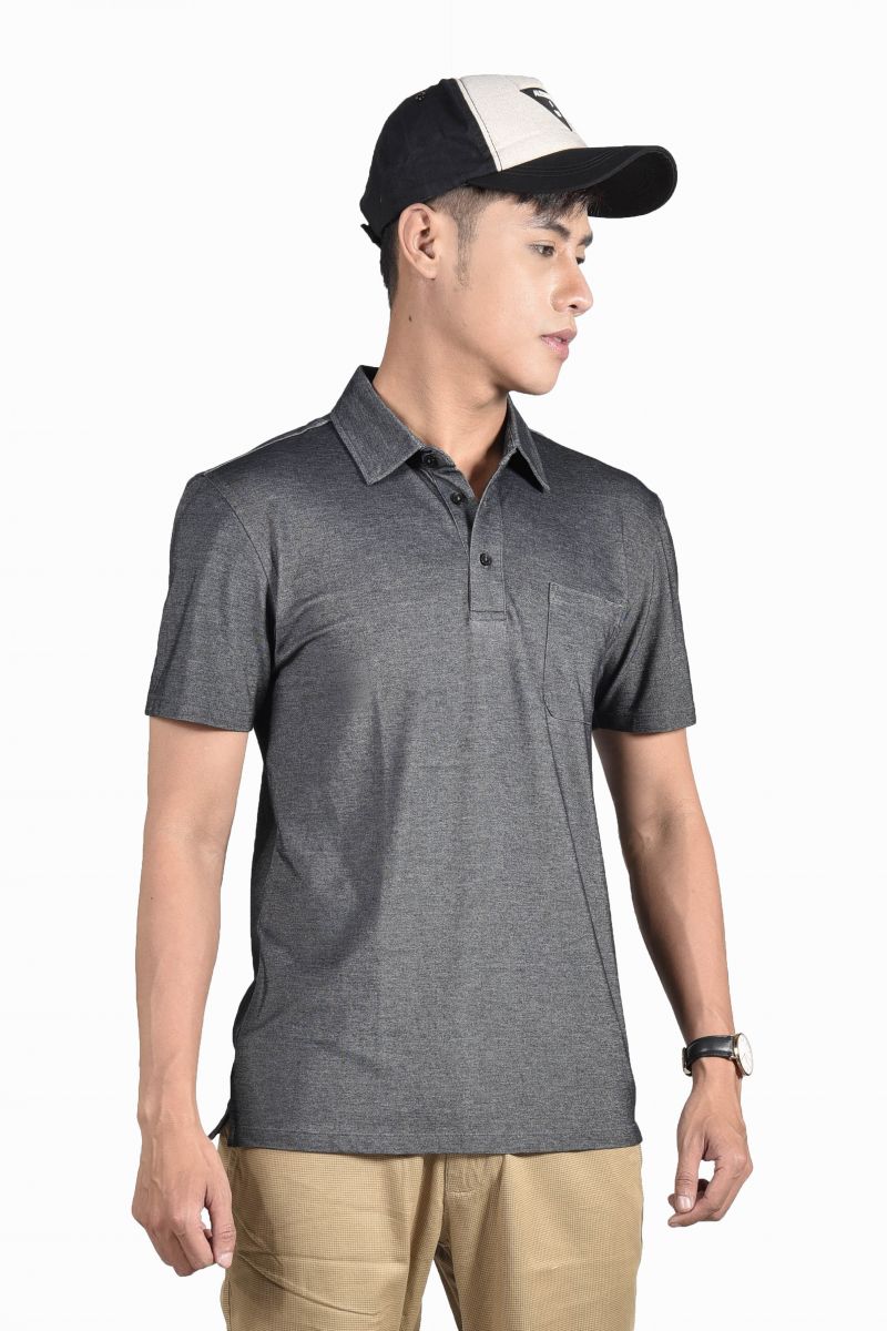 Áo Polo nam Novelty Regular fit Bamboo cổ sơ mi có túi màu đen NATMMTMT3R210098N