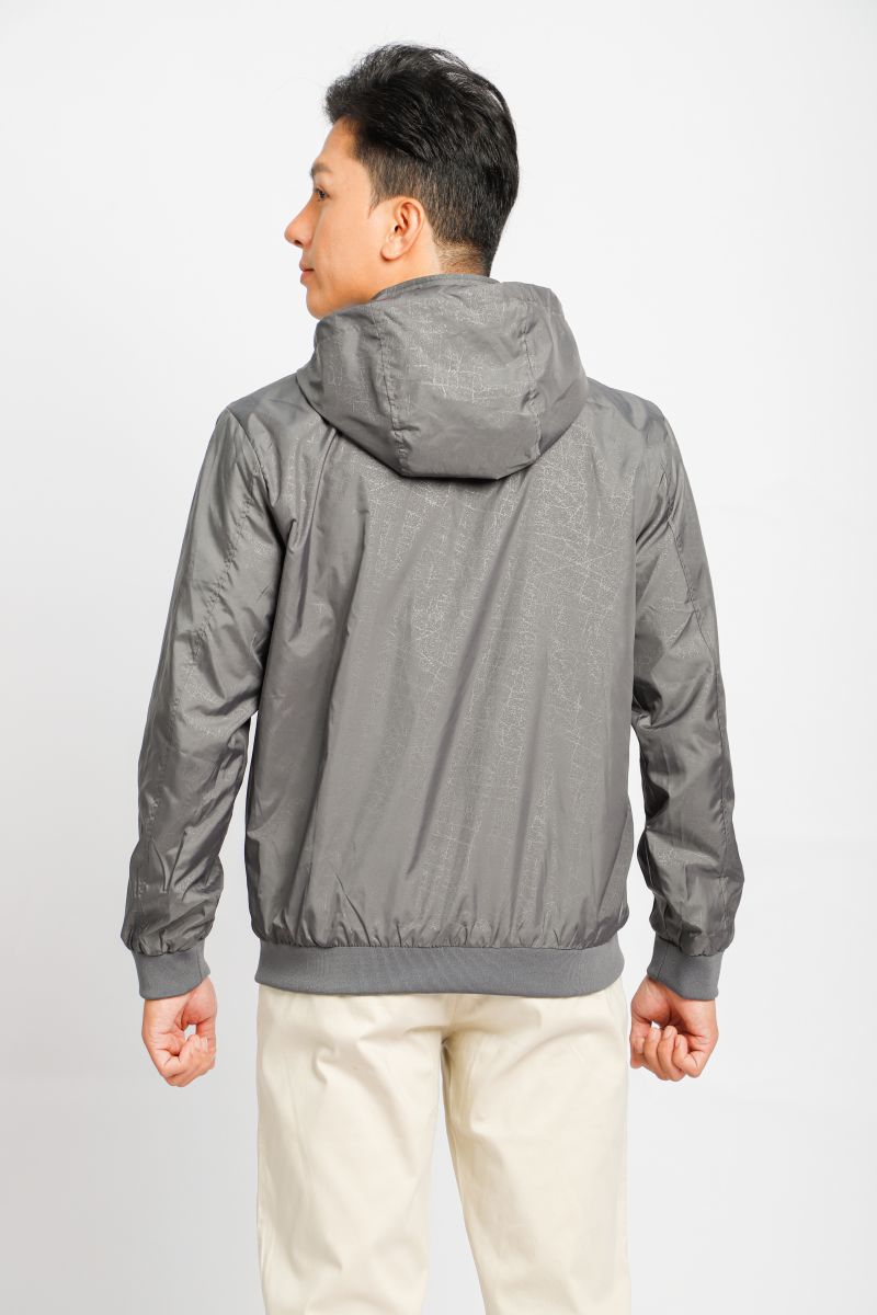 Áo jacket nam in chìm nón rời Novelty xám đậm NJKMMDMPLR2203262