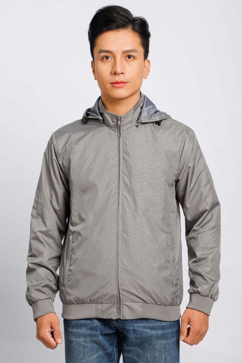 Áo jacket nam in chìm nón rời Novelty xám nhạt NJKMMNMPLR2203232
