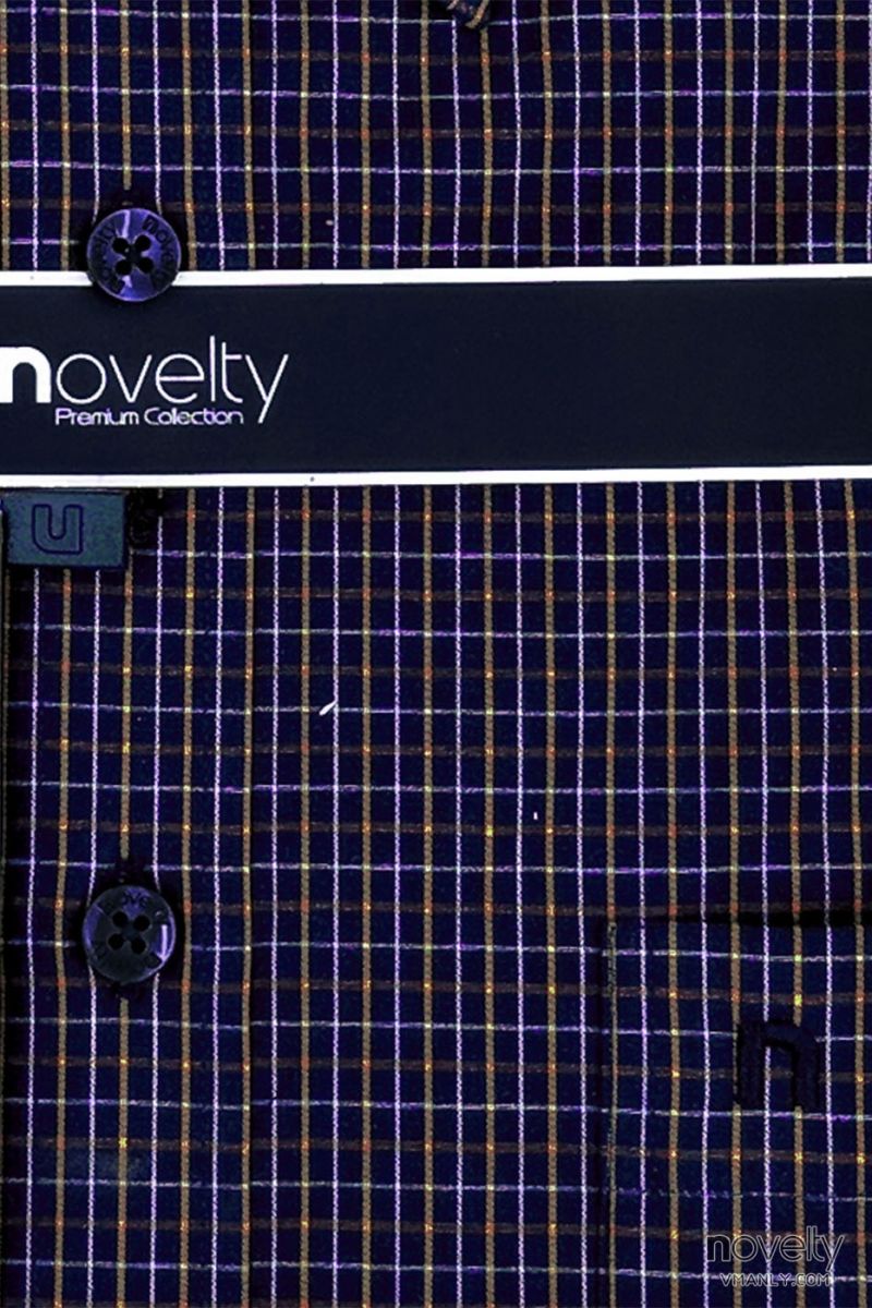 Áo sơ mi nam ngắn tay Novelty xanh navy sọc vàng NSMMCNMMPB171224N