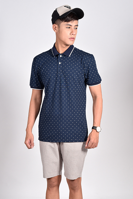 Áo Polo nam Novelty Regular fit Bamboo họa tiết màu xanh đen NATMHTMT3R181368N