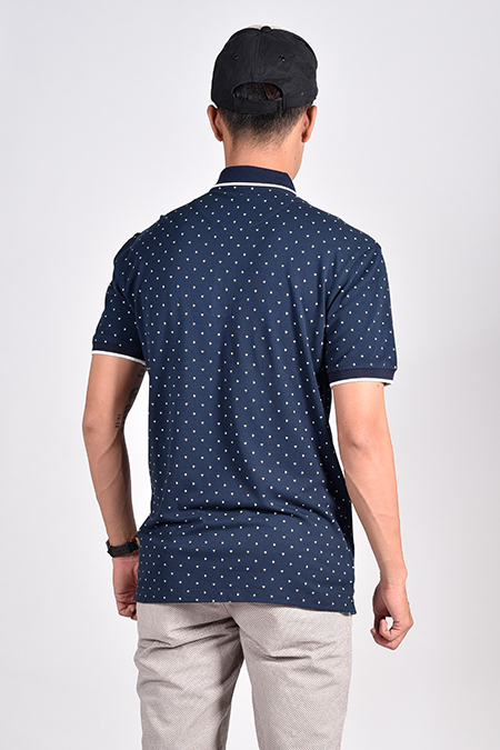 Áo Polo nam Novelty Regular fit Bamboo họa tiết màu xanh đen NATMHTMT3R181368N