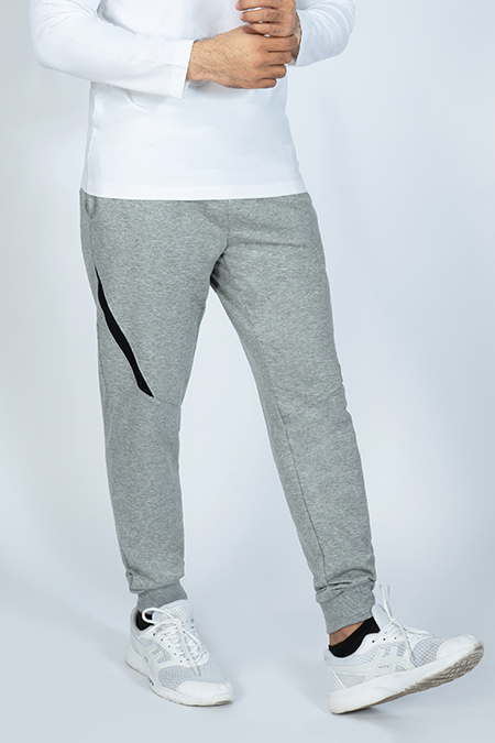 Quần Jogger nam Novelty phối xéo gối màu xám nhạt Melange NQGMMTNT3R190921Q