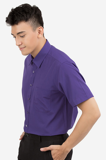 Áo sơ mi nam Novelty ngắn tay trơn màu tím NSMMMTMBMB171140N